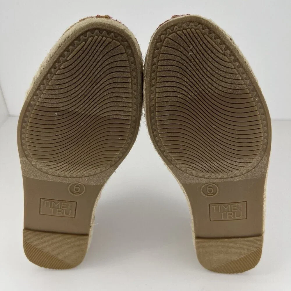 Time and Tru Red Stripe Canvas Espadrille Casual Slip-on Womens Size 6 Flats